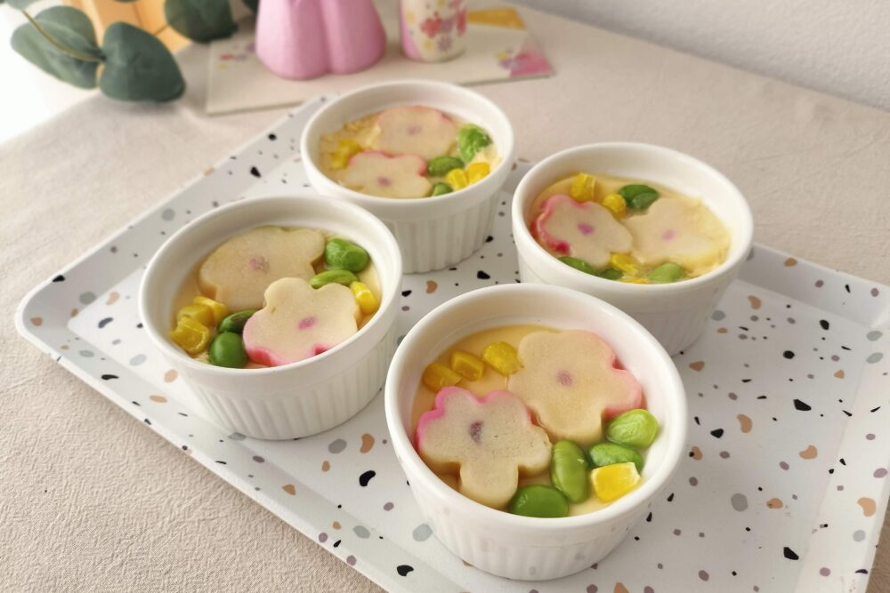 レンジで茶碗蒸し可愛いお花バージョン